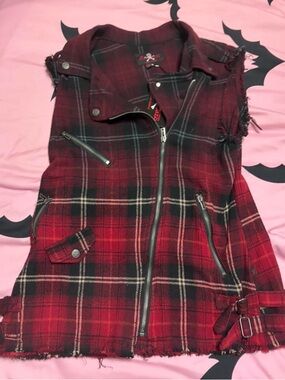 Red Plaid Punk Royal Bones Vest